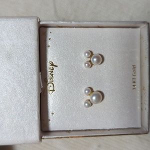 14k mickey pearl earring studs